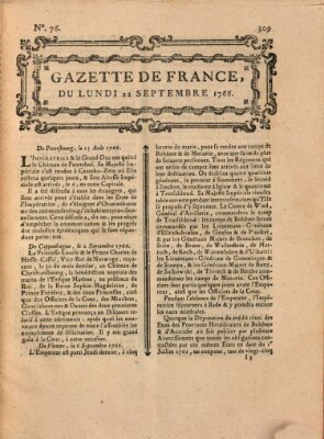 Gazette de France Montag 22. September 1766