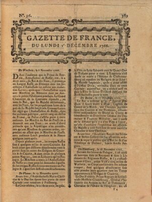 Gazette de France Montag 1. Dezember 1766