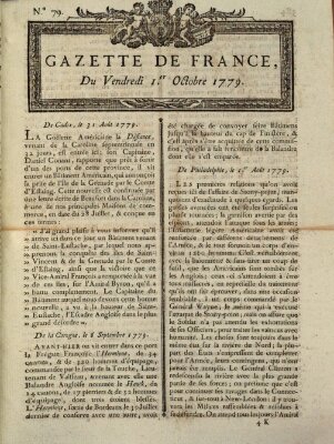 Gazette de France Freitag 1. Oktober 1779