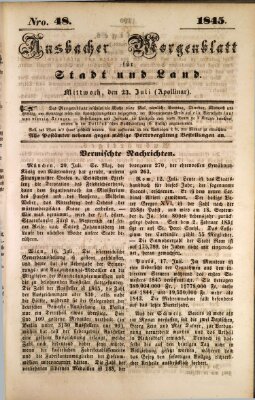 Ansbacher Morgenblatt für Stadt und Land (Ansbacher Morgenblatt) Mittwoch 23. Juli 1845