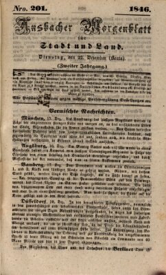 Ansbacher Morgenblatt für Stadt und Land (Ansbacher Morgenblatt) Dienstag 22. Dezember 1846