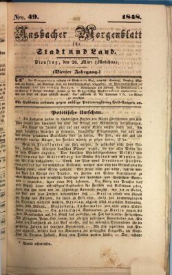 Ansbacher Morgenblatt für Stadt und Land (Ansbacher Morgenblatt) Dienstag 28. März 1848