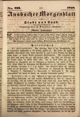 Ansbacher Morgenblatt für Stadt und Land (Ansbacher Morgenblatt) Samstag 16. Dezember 1848