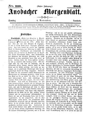 Ansbacher Morgenblatt Samstag 6. November 1852