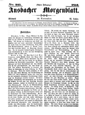 Ansbacher Morgenblatt Mittwoch 10. November 1852