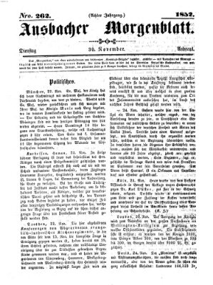 Ansbacher Morgenblatt Dienstag 30. November 1852