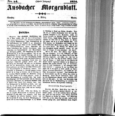 Ansbacher Morgenblatt Samstag 4. März 1854