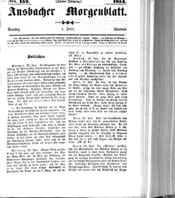 Ansbacher Morgenblatt Samstag 1. Juli 1854
