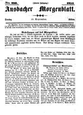 Ansbacher Morgenblatt Dienstag 19. September 1854