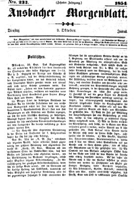 Ansbacher Morgenblatt Dienstag 3. Oktober 1854