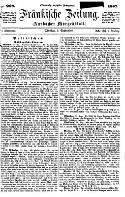 Fränkische Zeitung (Ansbacher Morgenblatt) Dienstag 3. September 1867