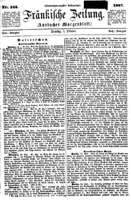 Fränkische Zeitung (Ansbacher Morgenblatt) Dienstag 1. Oktober 1867