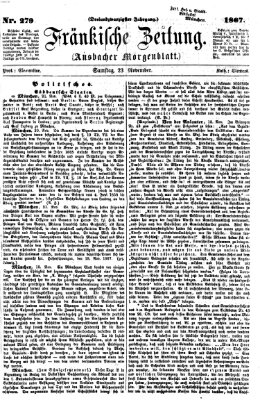 Fränkische Zeitung (Ansbacher Morgenblatt) Samstag 23. November 1867