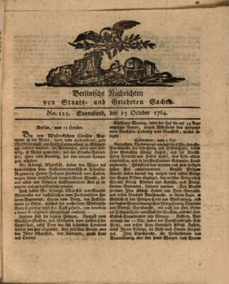 Berlinische Nachrichten von Staats- und gelehrten Sachen Samstag 13. Oktober 1764