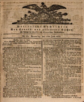Berlinische Nachrichten von Staats- und gelehrten Sachen Donnerstag 11. Juni 1812