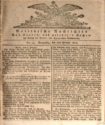 Berlinische Nachrichten von Staats- und gelehrten Sachen Donnerstag 2. Februar 1815