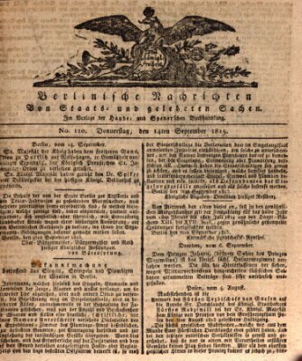 Berlinische Nachrichten von Staats- und gelehrten Sachen Donnerstag 14. September 1815