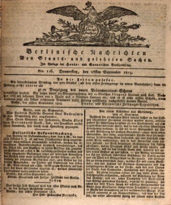 Berlinische Nachrichten von Staats- und gelehrten Sachen Donnerstag 28. September 1815