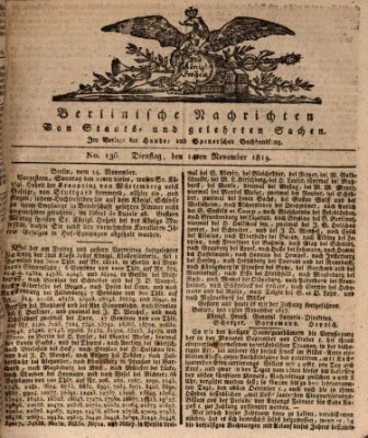 Berlinische Nachrichten von Staats- und gelehrten Sachen Dienstag 14. November 1815