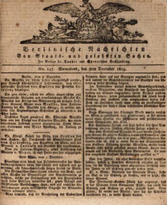 Berlinische Nachrichten von Staats- und gelehrten Sachen Samstag 9. Dezember 1815