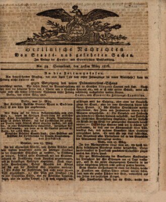 Berlinische Nachrichten von Staats- und gelehrten Sachen Samstag 30. März 1816