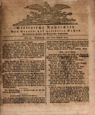 Berlinische Nachrichten von Staats- und gelehrten Sachen Samstag 16. August 1817