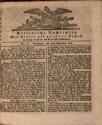 Berlinische Nachrichten von Staats- und gelehrten Sachen Samstag 12. September 1818