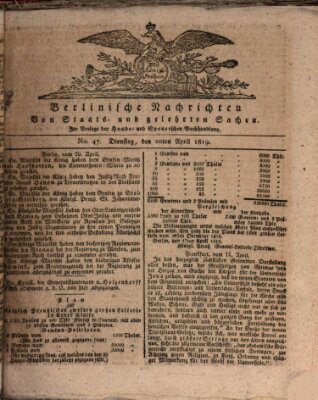 Berlinische Nachrichten von Staats- und gelehrten Sachen Dienstag 20. April 1819