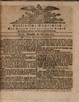 Berlinische Nachrichten von Staats- und gelehrten Sachen Donnerstag 24. Juni 1819