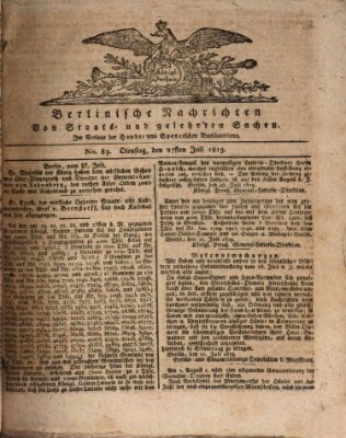 Berlinische Nachrichten von Staats- und gelehrten Sachen Dienstag 27. Juli 1819