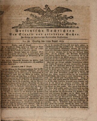 Berlinische Nachrichten von Staats- und gelehrten Sachen Dienstag 17. August 1819