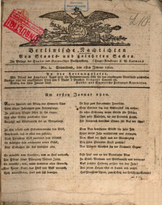 Berlinische Nachrichten von Staats- und gelehrten Sachen Samstag 1. Januar 1820