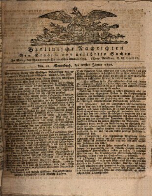 Berlinische Nachrichten von Staats- und gelehrten Sachen Samstag 22. Januar 1820