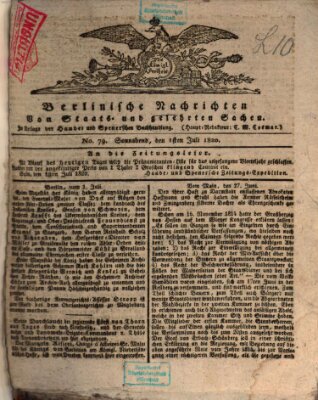 Berlinische Nachrichten von Staats- und gelehrten Sachen Samstag 1. Juli 1820