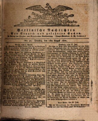 Berlinische Nachrichten von Staats- und gelehrten Sachen Dienstag 1. August 1820