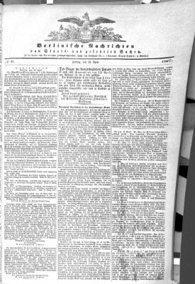 Berlinische Nachrichten von Staats- und gelehrten Sachen Freitag 12. April 1867