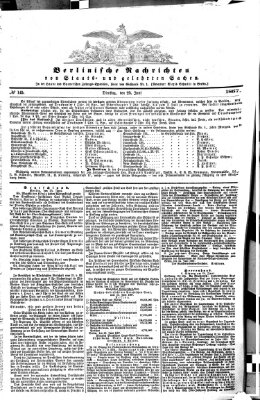 Berlinische Nachrichten von Staats- und gelehrten Sachen Dienstag 25. Juni 1867