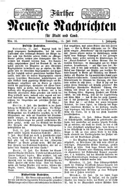 Fürther neueste Nachrichten für Stadt und Land (Fürther Abendzeitung) Donnerstag 15. Juli 1869