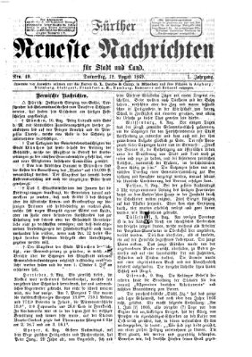 Fürther neueste Nachrichten für Stadt und Land (Fürther Abendzeitung) Donnerstag 12. August 1869