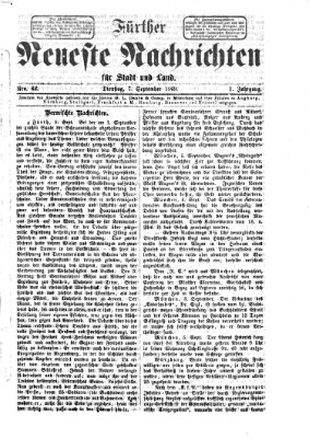 Fürther neueste Nachrichten für Stadt und Land (Fürther Abendzeitung) Dienstag 7. September 1869