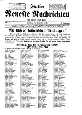 Fürther neueste Nachrichten für Stadt und Land (Fürther Abendzeitung) Sonntag 12. September 1869