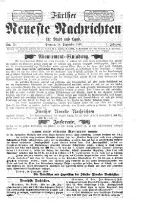 Fürther neueste Nachrichten für Stadt und Land (Fürther Abendzeitung) Sonntag 19. September 1869