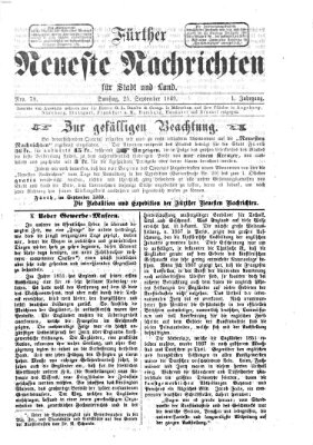 Fürther neueste Nachrichten für Stadt und Land (Fürther Abendzeitung) Samstag 25. September 1869