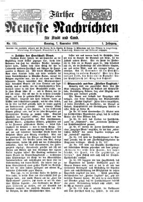 Fürther neueste Nachrichten für Stadt und Land (Fürther Abendzeitung) Sonntag 7. November 1869