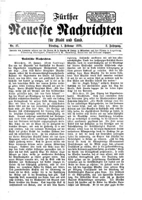 Fürther neueste Nachrichten für Stadt und Land (Fürther Abendzeitung) Dienstag 1. Februar 1870