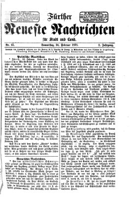 Fürther neueste Nachrichten für Stadt und Land (Fürther Abendzeitung) Donnerstag 24. Februar 1870
