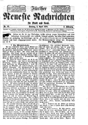 Fürther neueste Nachrichten für Stadt und Land (Fürther Abendzeitung) Sonntag 3. April 1870