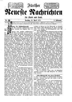 Fürther neueste Nachrichten für Stadt und Land (Fürther Abendzeitung) Samstag 23. April 1870