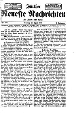 Fürther neueste Nachrichten für Stadt und Land (Fürther Abendzeitung) Samstag 30. April 1870