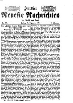 Fürther neueste Nachrichten für Stadt und Land (Fürther Abendzeitung) Freitag 23. September 1870